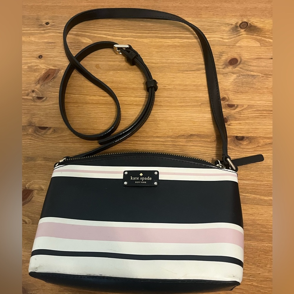 Kate Spade Black and Pink Striped Crossbody Bag